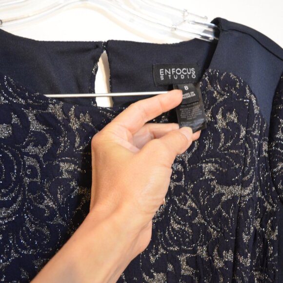 ENFOCUS STUDIO Pretty Midi Dress Blueish Black &Lurex/Sparkly Lace Lining Top 8 - Picture 3 of 8